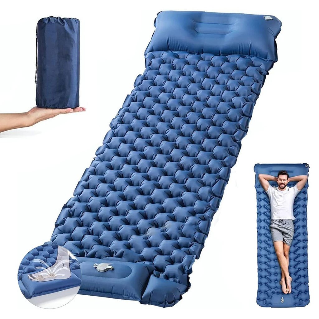 Matelas de Camping Gonflable Portable - فراش التخييم الهوائي القابل للنفخ بالقدم مع وسادة مدمجة