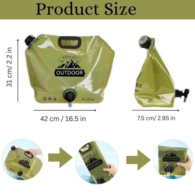 Réservoir d'eau pliable 8L — Essentiel pour camping et randonnée