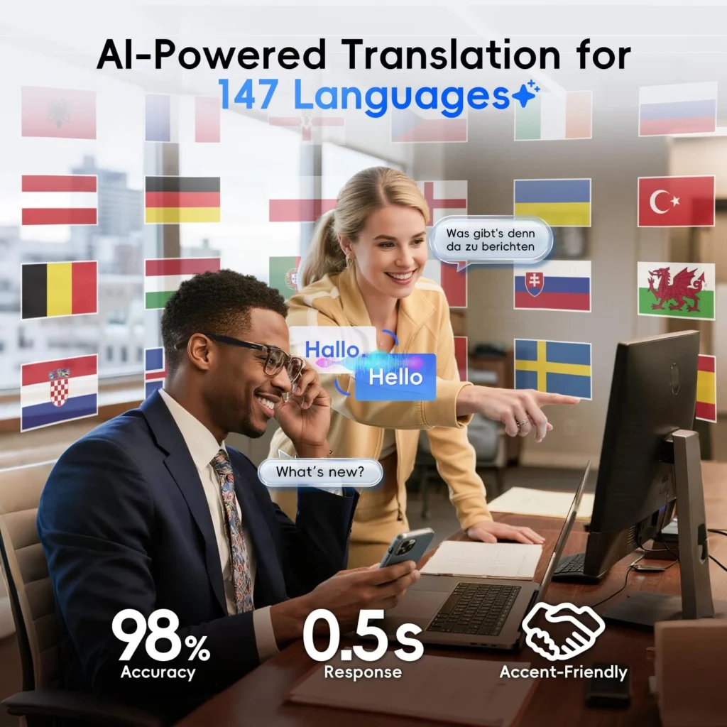 Lunettes connectées Traduction IA & Audio — Communication et confort