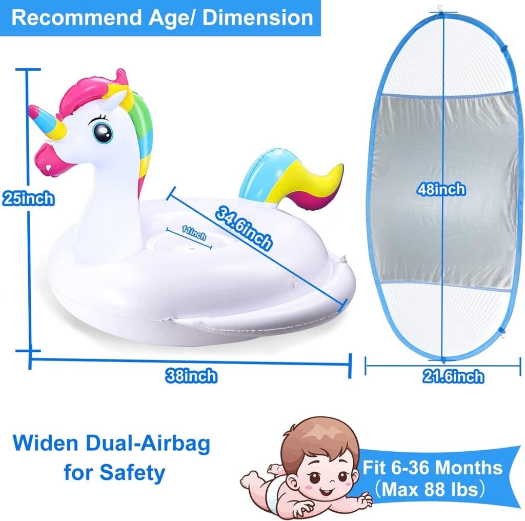 Bouée Flotteur Licorne pour Bébé avec Parasol Anti-UV