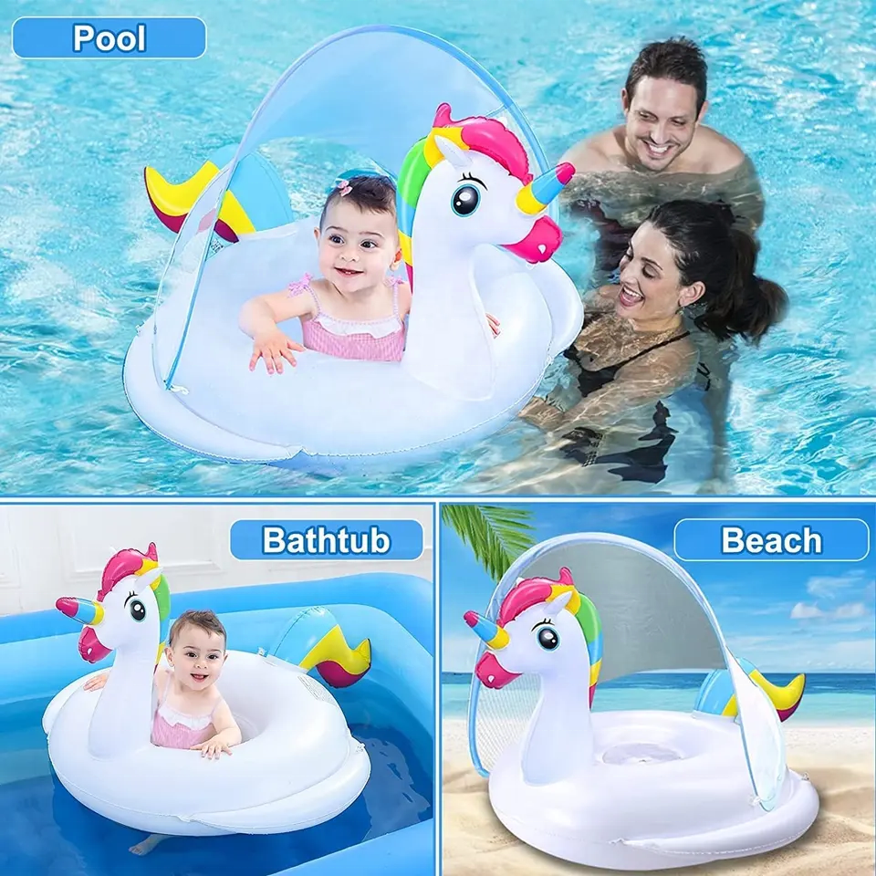Bouée Flotteur Licorne pour Bébé avec Parasol Anti-UV