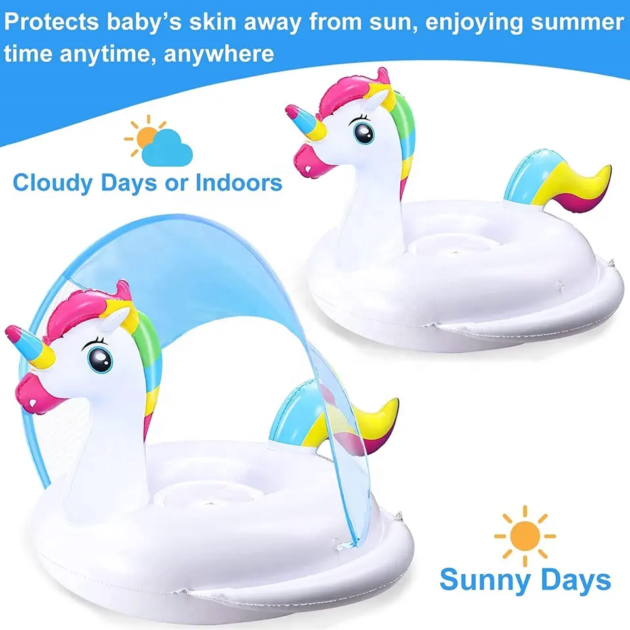 Bouée Flotteur Licorne pour Bébé avec Parasol Anti-UV