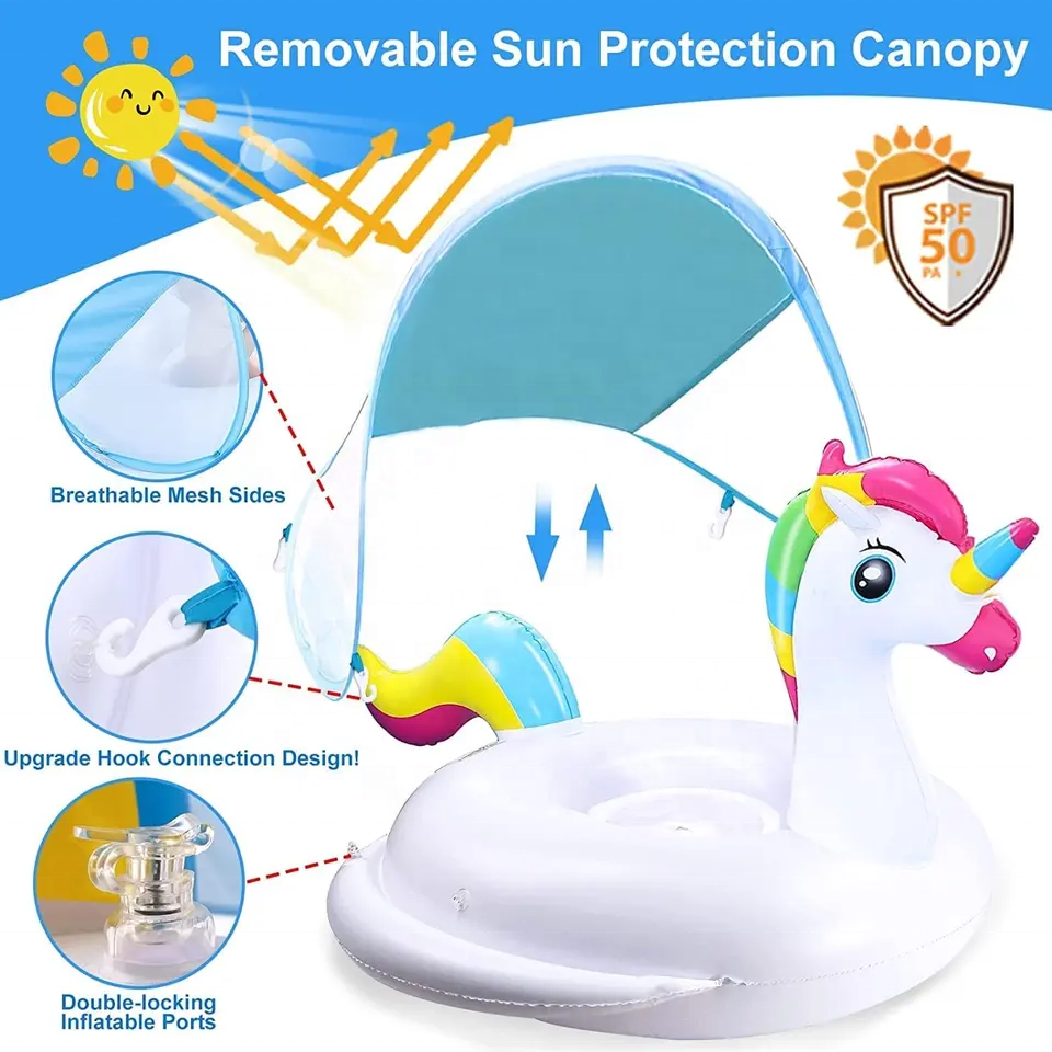 Bouée Flotteur Licorne pour Bébé avec Parasol Anti-UV
