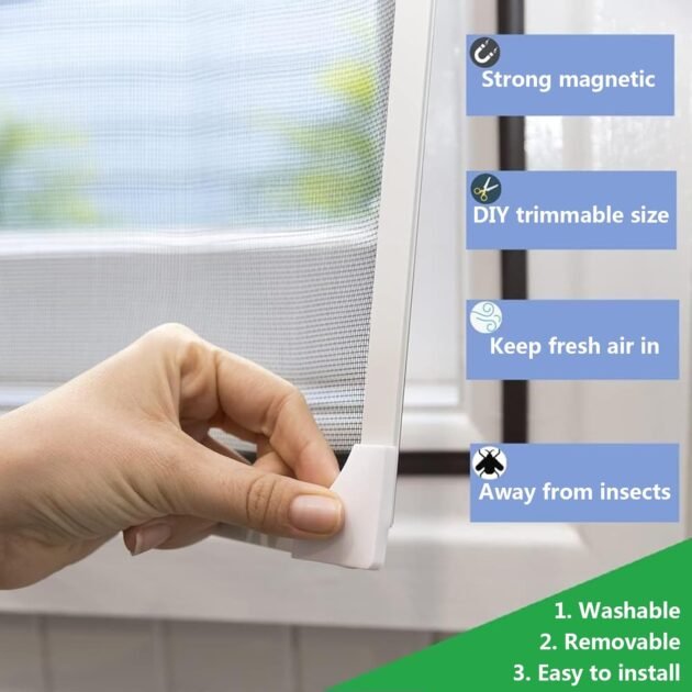 Moustiquaire Magnétique Ajustable pour Fenêtres en Maille Nano-Diamant - Protection contre les insectes et les feux