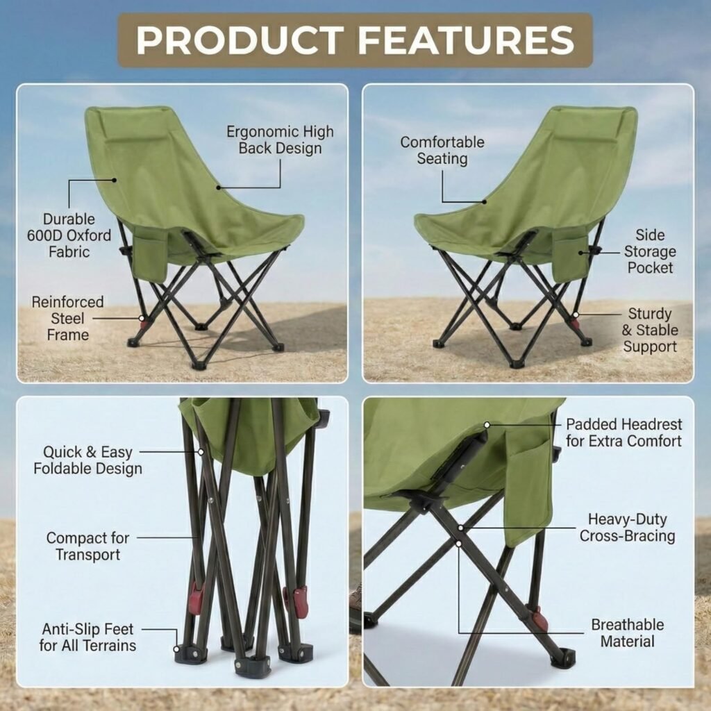 Chaise de Camping Pliante avec Dossier Réglable — Confortable