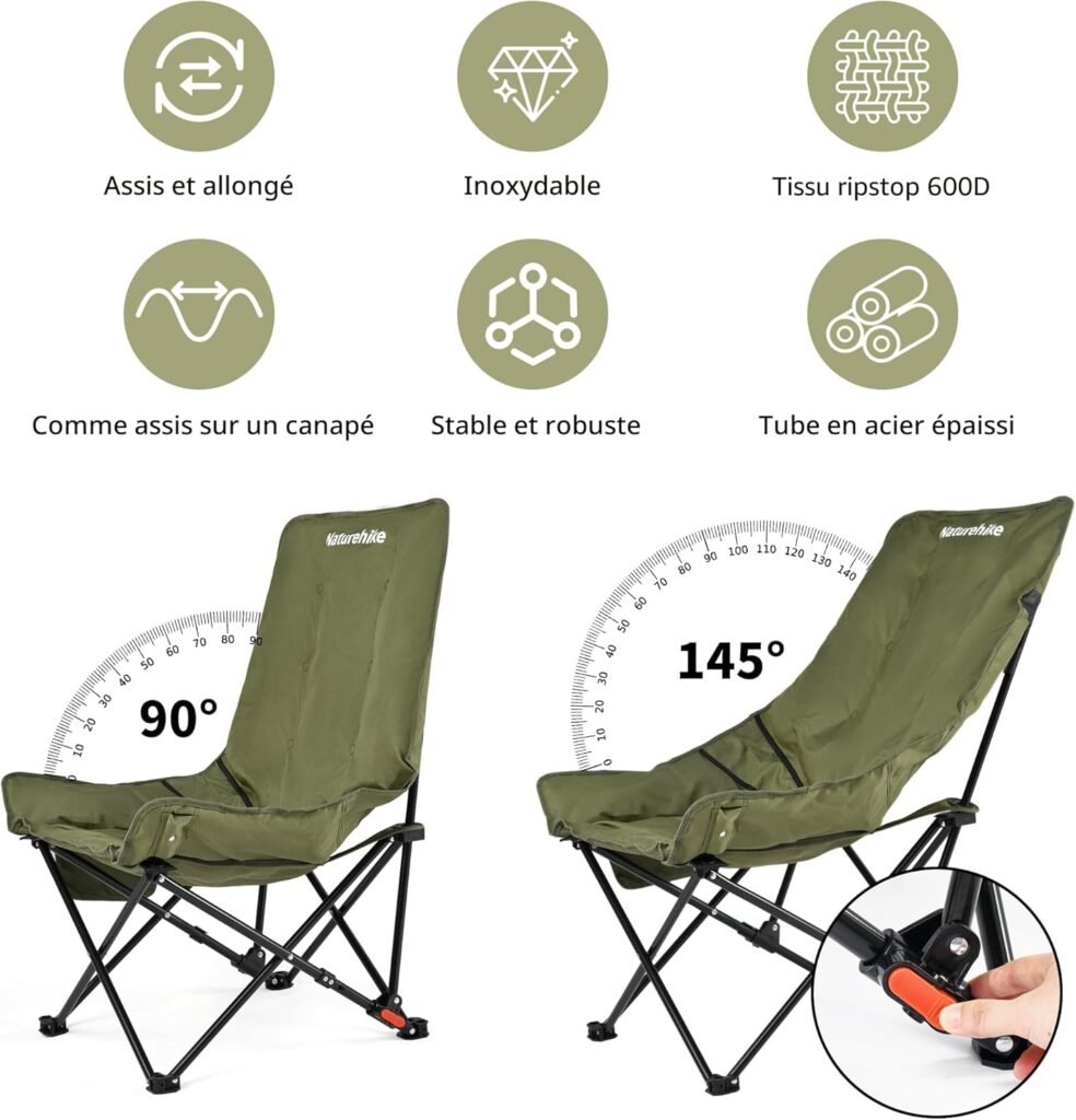 Chaise de Camping Pliante avec Dossier Réglable — Confortable