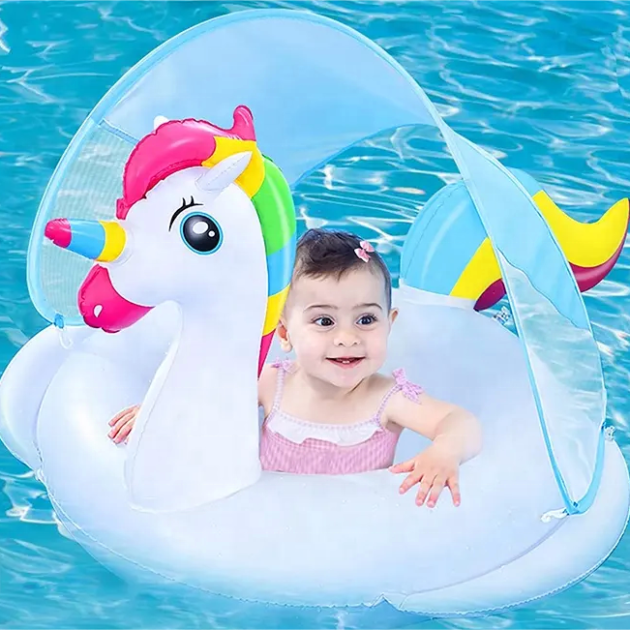Bouée Flotteur Licorne pour Bébé avec Parasol Anti-UV