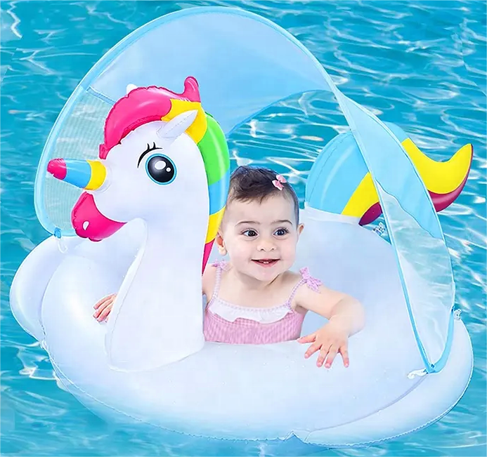 Bouée Flotteur Licorne pour Bébé avec Parasol Anti-UV