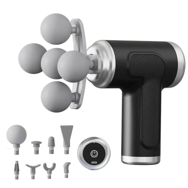 Pistolet de massage professionnel avec 9 têtes interchangeables — Relaxation totale