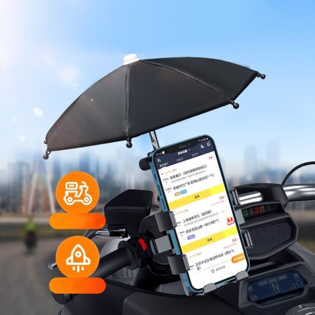 Support Téléphone Moto Avec Parapluie — Protection Pluie et Soleil