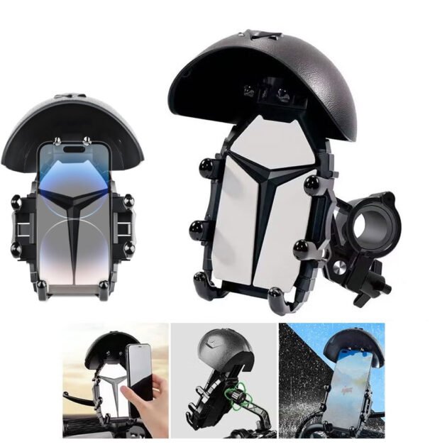 Support Téléphone pour Moto et Vélo avec Mini-Casque Pare-Soleil — Protection pour GPS