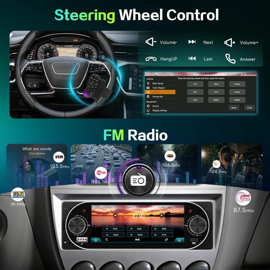 Autoradio 1Din Écran Tactile 5" IPS  Apple CarPlay et Android Auto