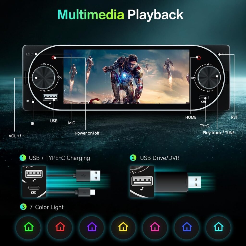 Autoradio 1Din Écran Tactile 5" IPS  Apple CarPlay et Android Auto