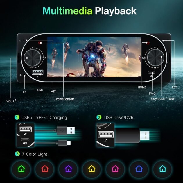 Autoradio 1Din Écran Tactile 5" IPS  Apple CarPlay et Android Auto