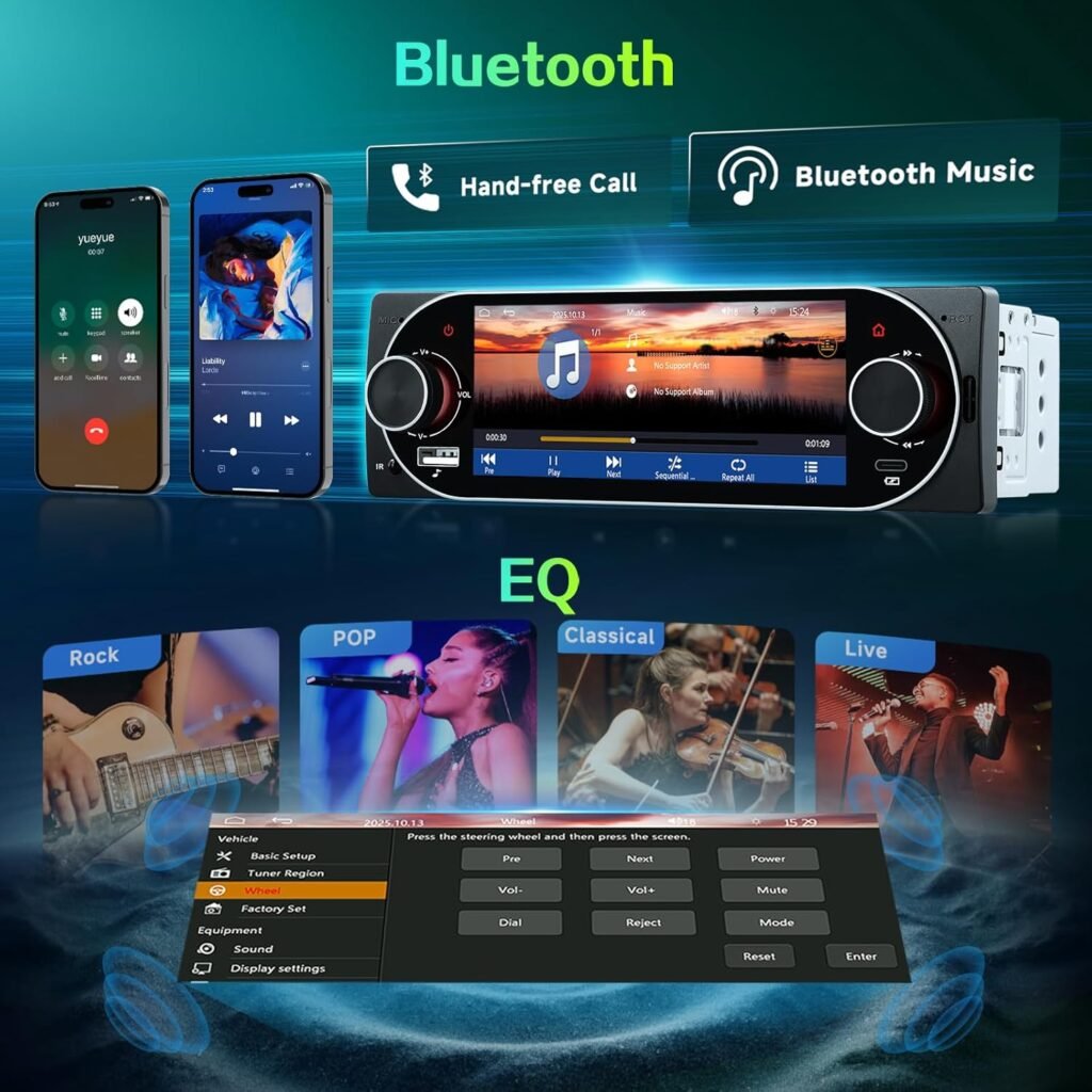 Autoradio 1Din Écran Tactile 5" IPS  Apple CarPlay et Android Auto