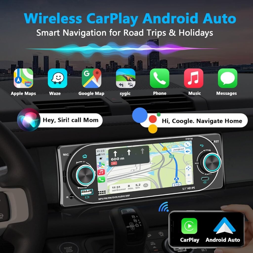 Autoradio 1Din Écran Tactile 5" IPS  Apple CarPlay et Android Auto