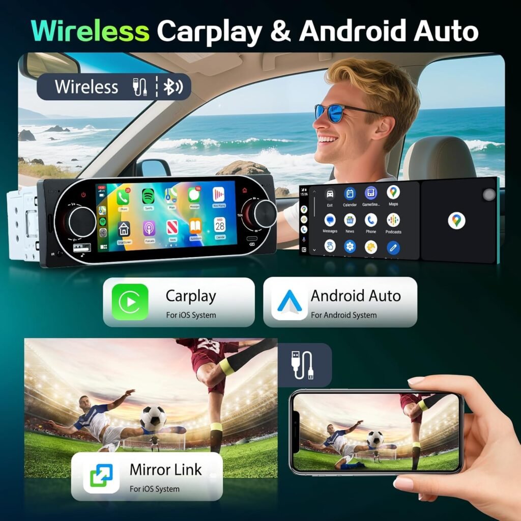 Autoradio 1Din Écran Tactile 5" IPS  Apple CarPlay et Android Auto