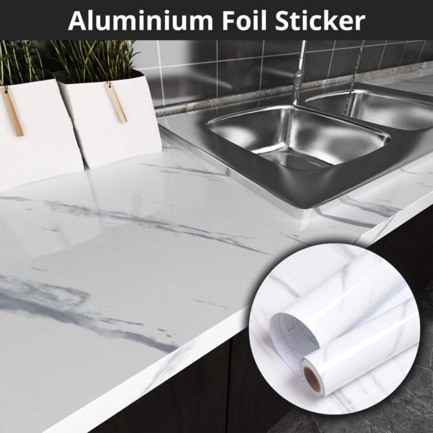 Papier peint adhésif aluminium anti-chaleur — Protection pour cuisine