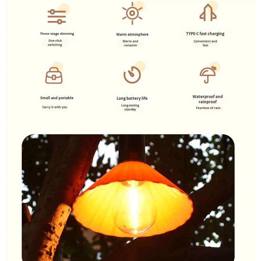 Lanterne de Camping Rechargeable 3 Niveaux de Luminosité — Éclairage Pratique