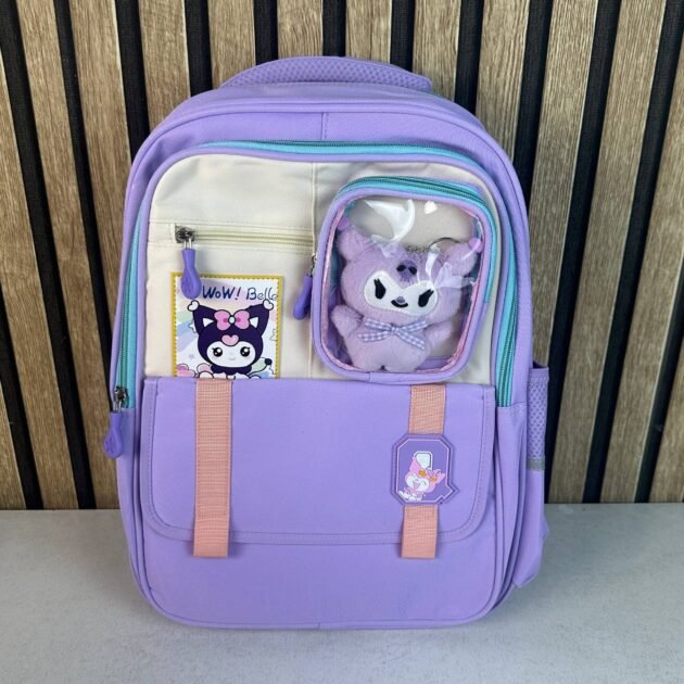 Sac à Dos Scolaire Kawaii Mauve — Grand Volume