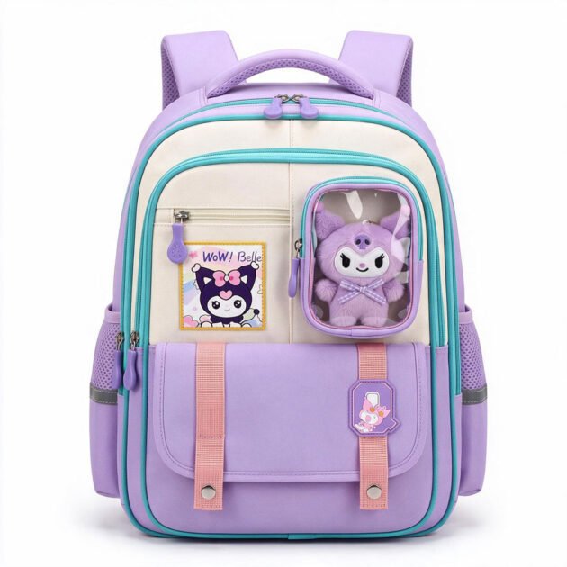 Sac à Dos Scolaire Kawaii Mauve — Grand Volume