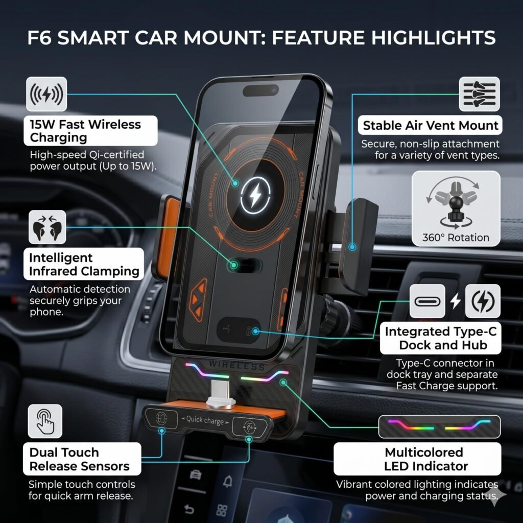 Support Chargeur Sans Fil Voiture 15W avec Fixation Automatique