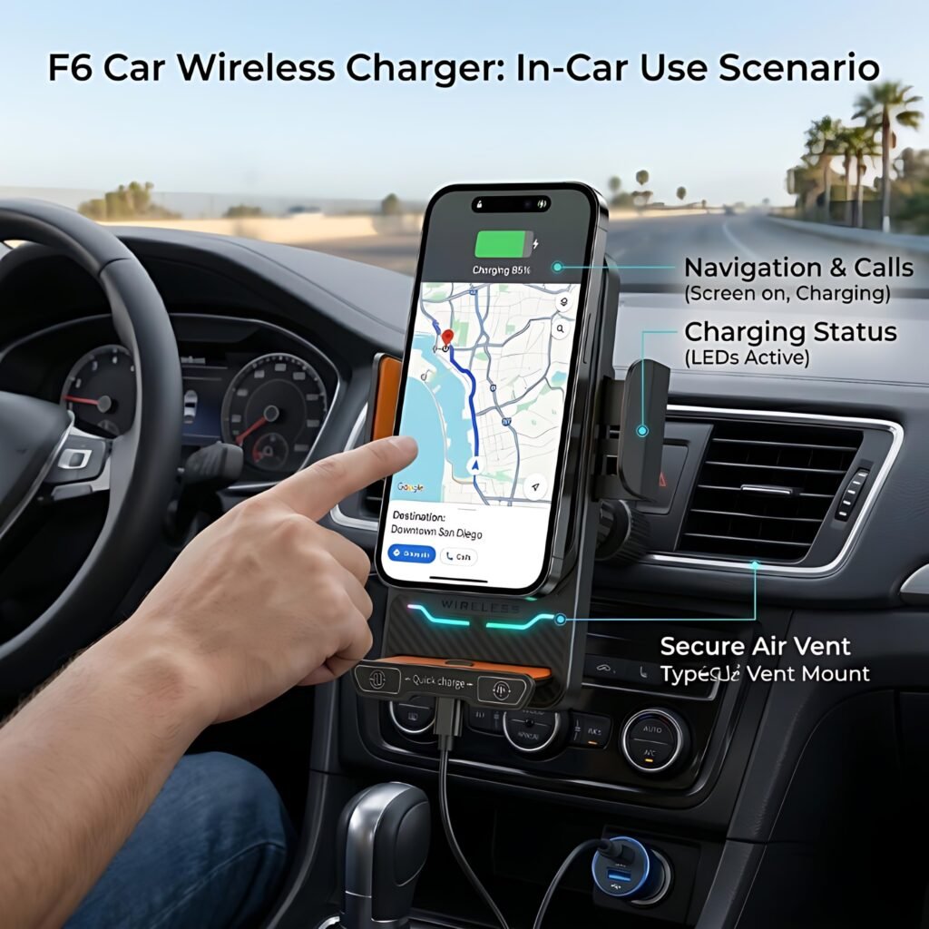 Support Chargeur Sans Fil Voiture 15W avec Fixation Automatique
