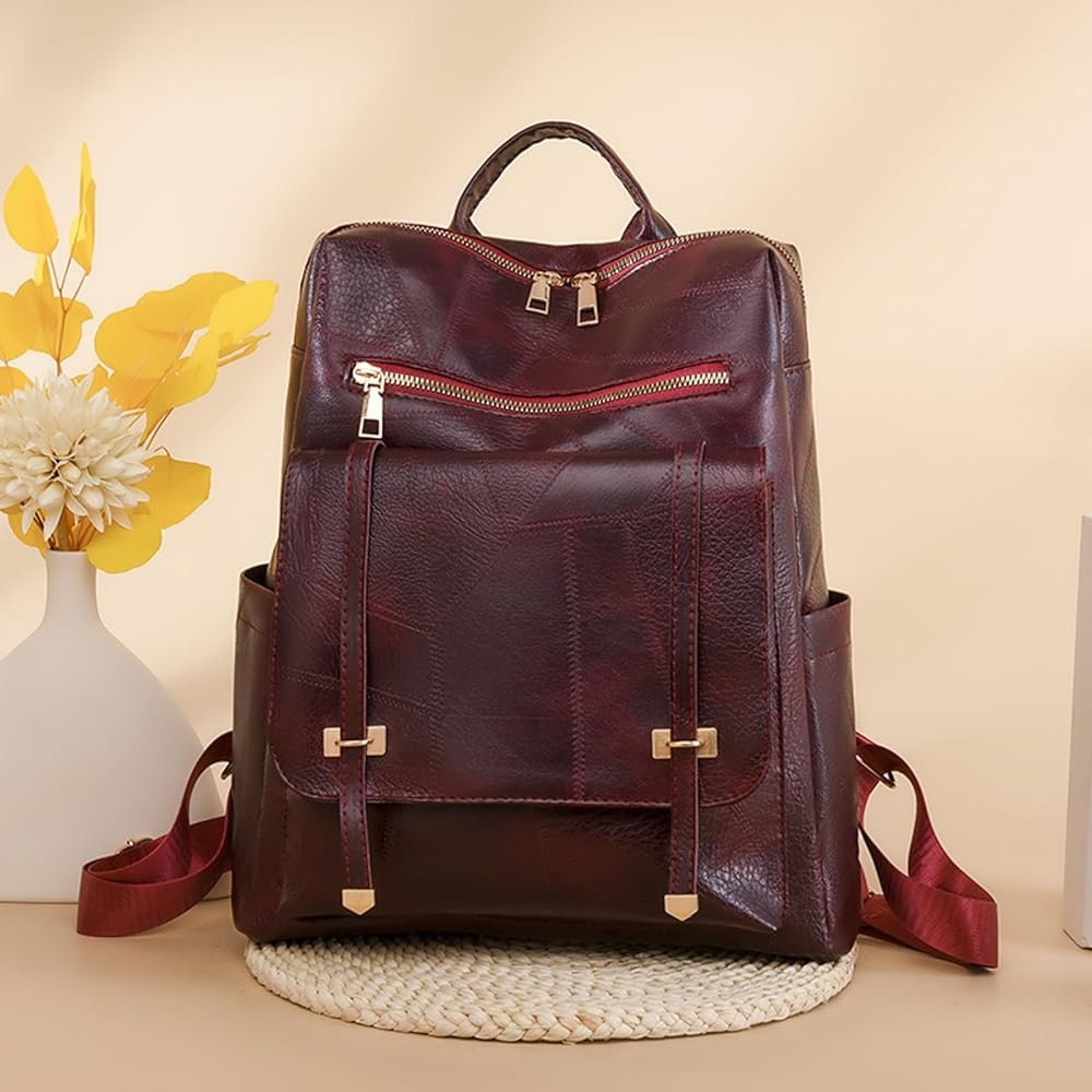 Sac à dos femme cuir synthétique grenat — Polyvalent