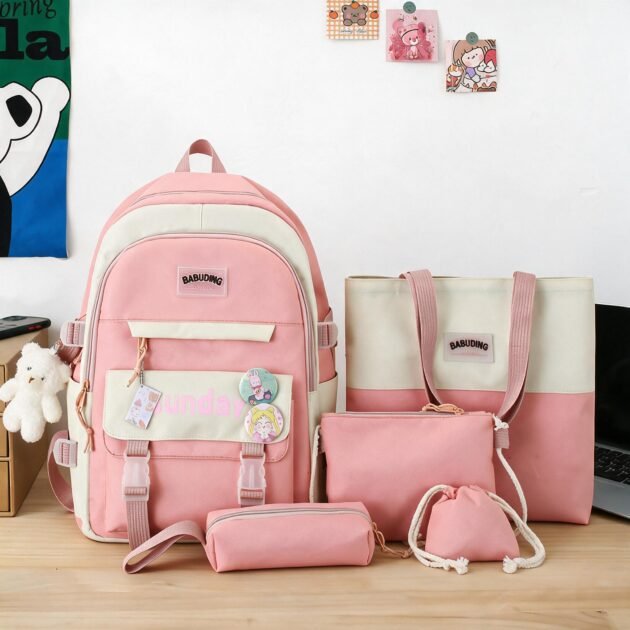 Sac à Dos Multifonctionnel Kawaii Rose — Grand Volume Imperméable