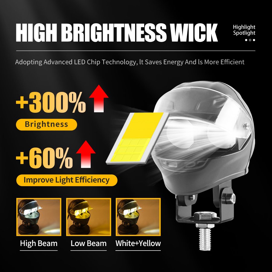 Projecteur LED Auxiliaire Double Couleur — Éclairage pour Moto