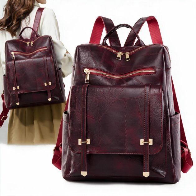 Sac à dos femme cuir synthétique grenat — Polyvalent