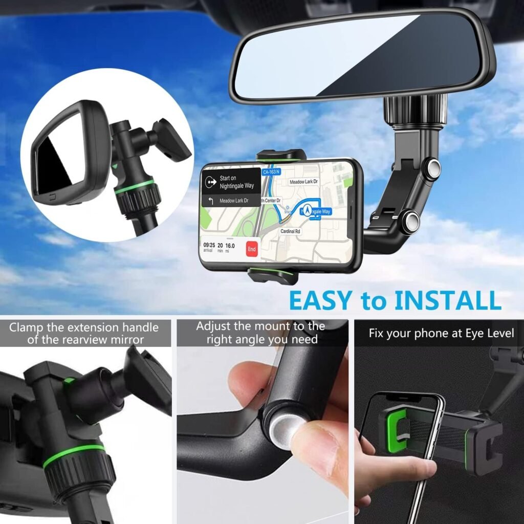 Support téléphone voiture 360° — pour rétroviseur