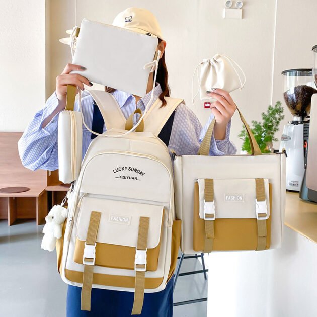 Sac à dos Kawaii beige — idéal pour les adolescentes