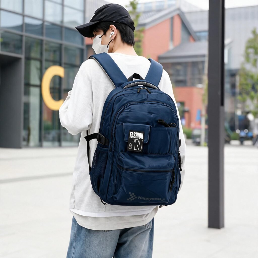 Sac à Dos Bleu Marine Grand Volume — Pour Étudiants