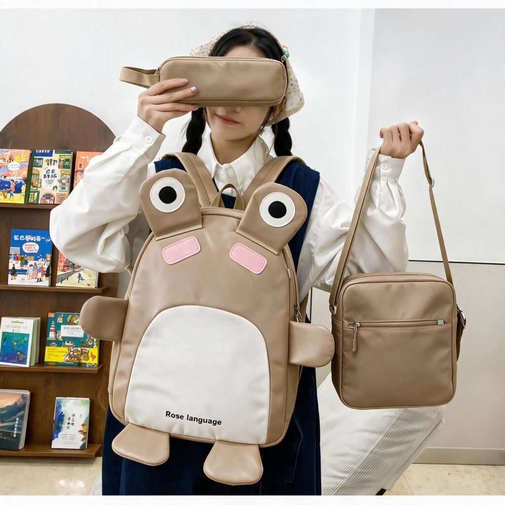 Sac à dos enfant 3 en 1 grenouille rose — Pour l'école
