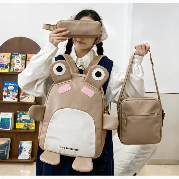 Sac à dos enfant 3 en 1 grenouille rose — Pour l'école