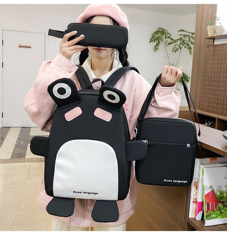 Sac à dos scolaire 3 en 1 pour enfant — motif grenouille rose