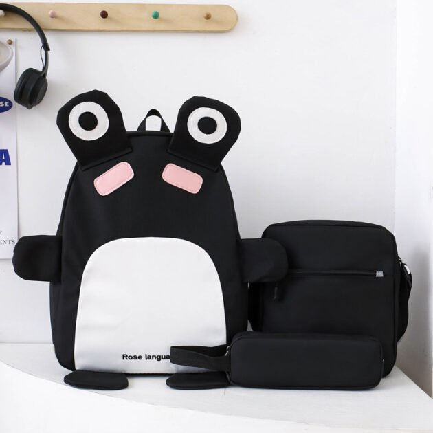 Sac à dos scolaire 3 en 1 pour enfant — motif grenouille rose