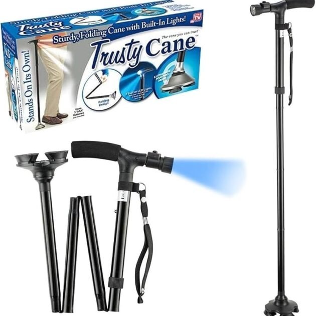 Canne de marche pliable avec lampe LED — pour une marche sécurisée