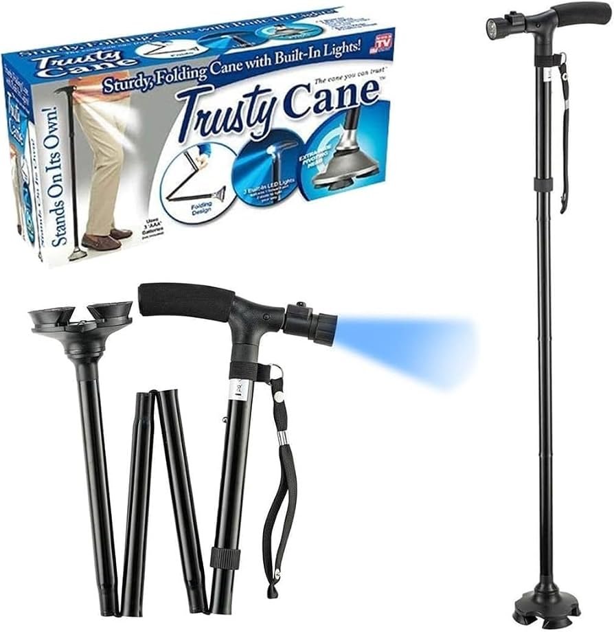 Canne de marche pliable avec lampe LED — pour une marche sécurisée