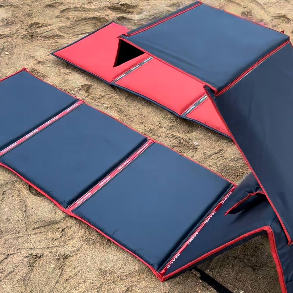 Chaise longue de plage pliable avec pare-soleil et oreiller intégré — confort et protection optimale
