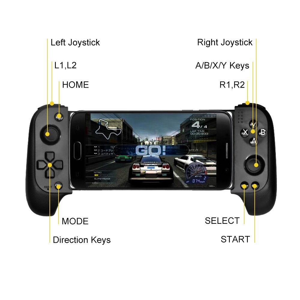 Manette gaming sans fil Bluetooth extensible 40 mm avec 16 boutons