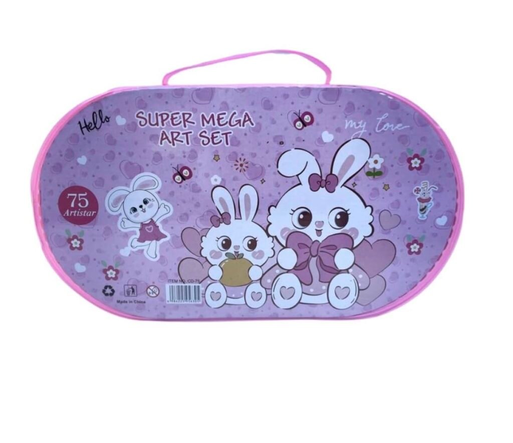 Kit de dessin enfants 75 pièces avec mallette violette à thème lapin