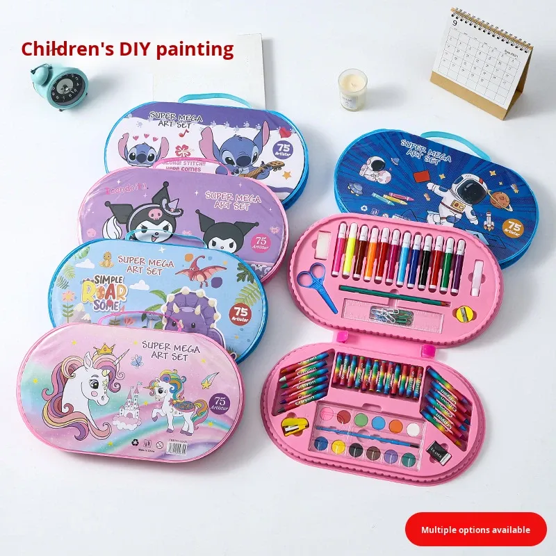 Kit de dessin enfants 75 pièces avec mallette violette à thème lapin