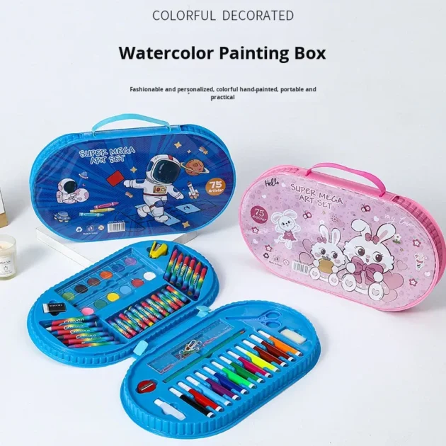 Kit de dessin enfants 75 pièces avec mallette violette à thème lapin