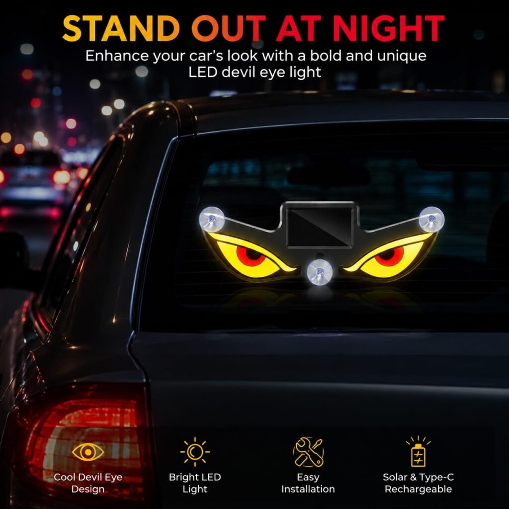 Lampe de signalisation fenêtre voiture effet Devil Eye solaire et USB-C