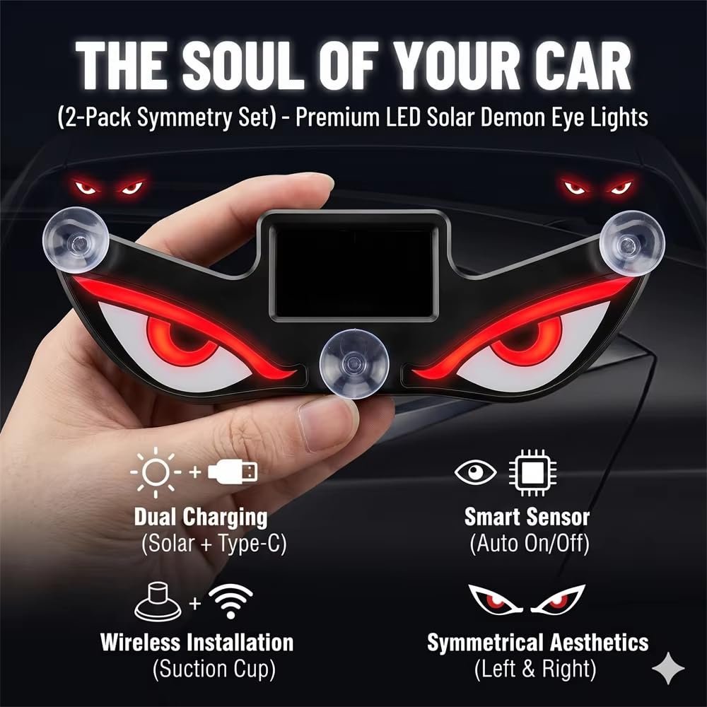 Lampe de signalisation fenêtre voiture effet Devil Eye solaire et USB-C