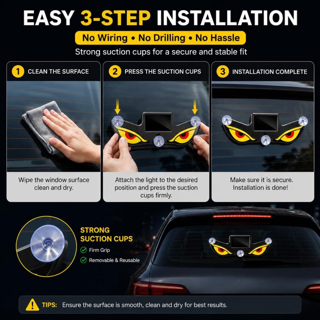Lampe de signalisation fenêtre voiture effet Devil Eye solaire et USB-C