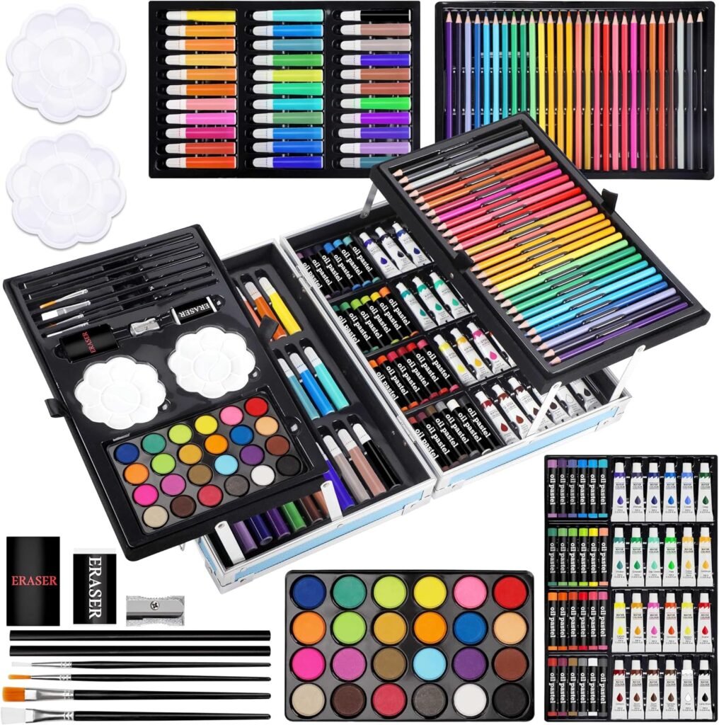 Coffret d'Art Deluxe 144 Pièces avec Mallette Portable – Kit Complet de Dessin & Peinture