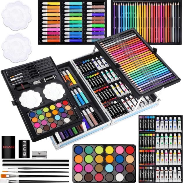 Coffret d'Art Deluxe 144 Pièces avec Mallette Portable – Kit Complet de Dessin & Peinture